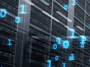 Close up of servers in a datacenter with random numbers superimposed