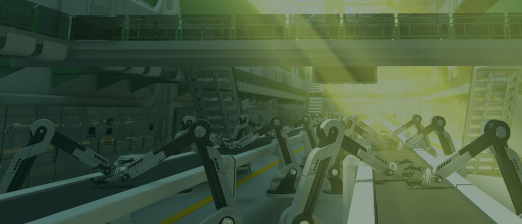 Industrial conveyor belt with robotic assembly line