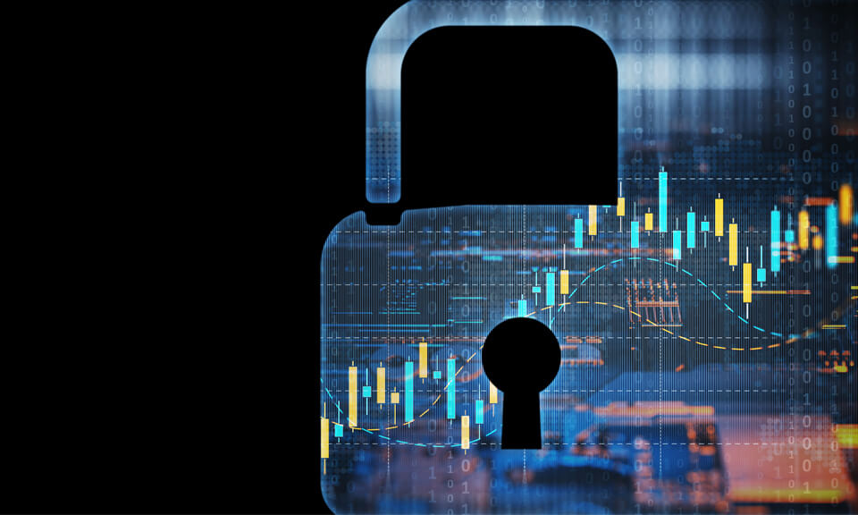 Security Padlock with binary numbers and symbols inside it