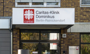 Outside entrace to the Dominikus Hospital in Berlin, Germany (“Caritas-Klinik Dominikus”)