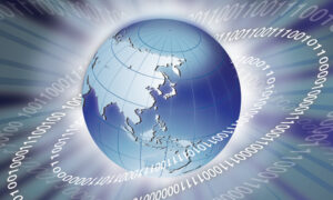 diagram of world globe with binary numbers around it