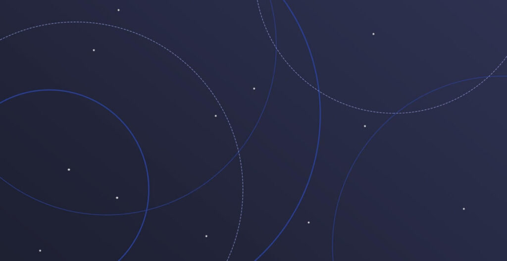 thin cirlces with pinpoint lights against a darker blue background