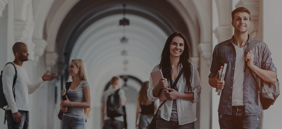 University students walking in a corridor