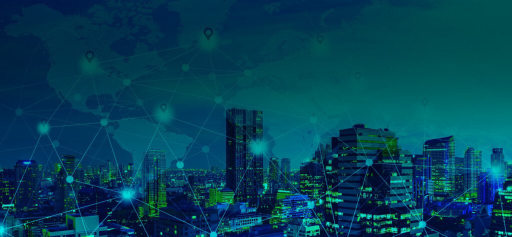 City landscape with connected network points