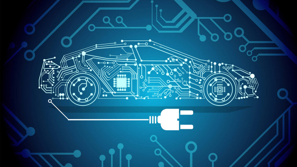 Outline of an electric car with a plug and cord
