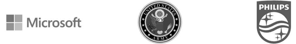 Microsoft, US Army, Phillips logos