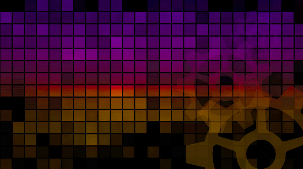 abstract milticolored squares blocks background image with gears