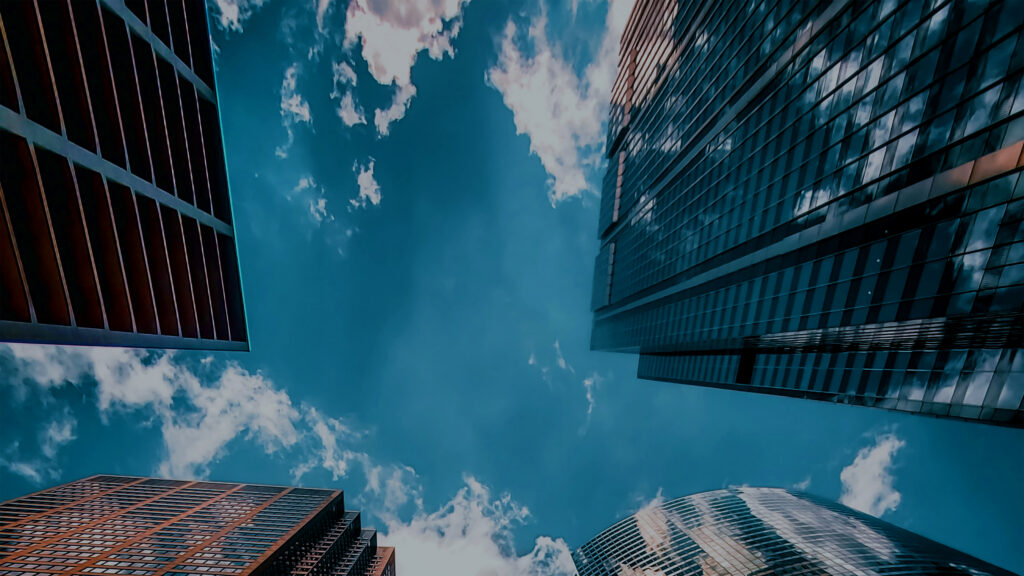 city office buildings perspective clouds background image