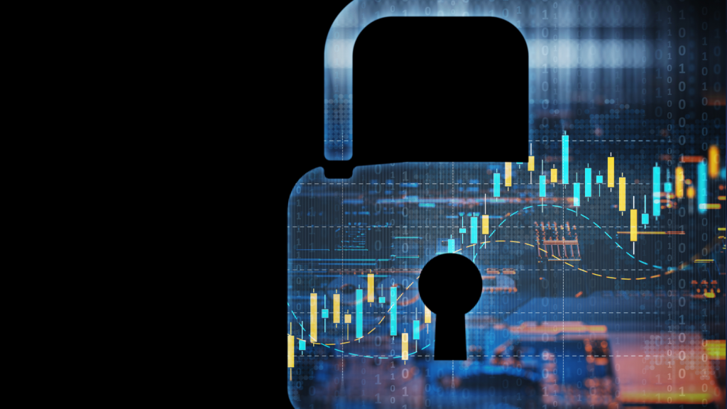 Security Padlock with binary numbers and symbols inside it