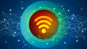 Glowing wireless signal graphic