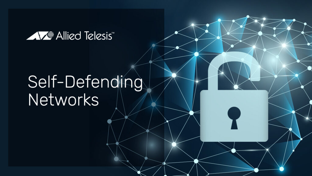 Illustrstion of padlock infront of a stylized network