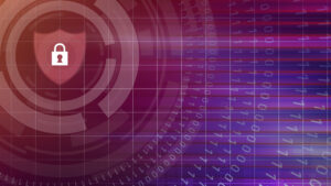 padlock on a shield amongst circular binary numbers