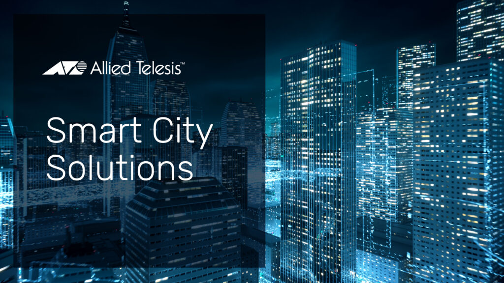 City at nightime with buildings outlined in white