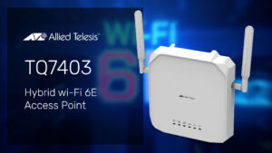TQ7403 AP against a WiFi6E abstract background